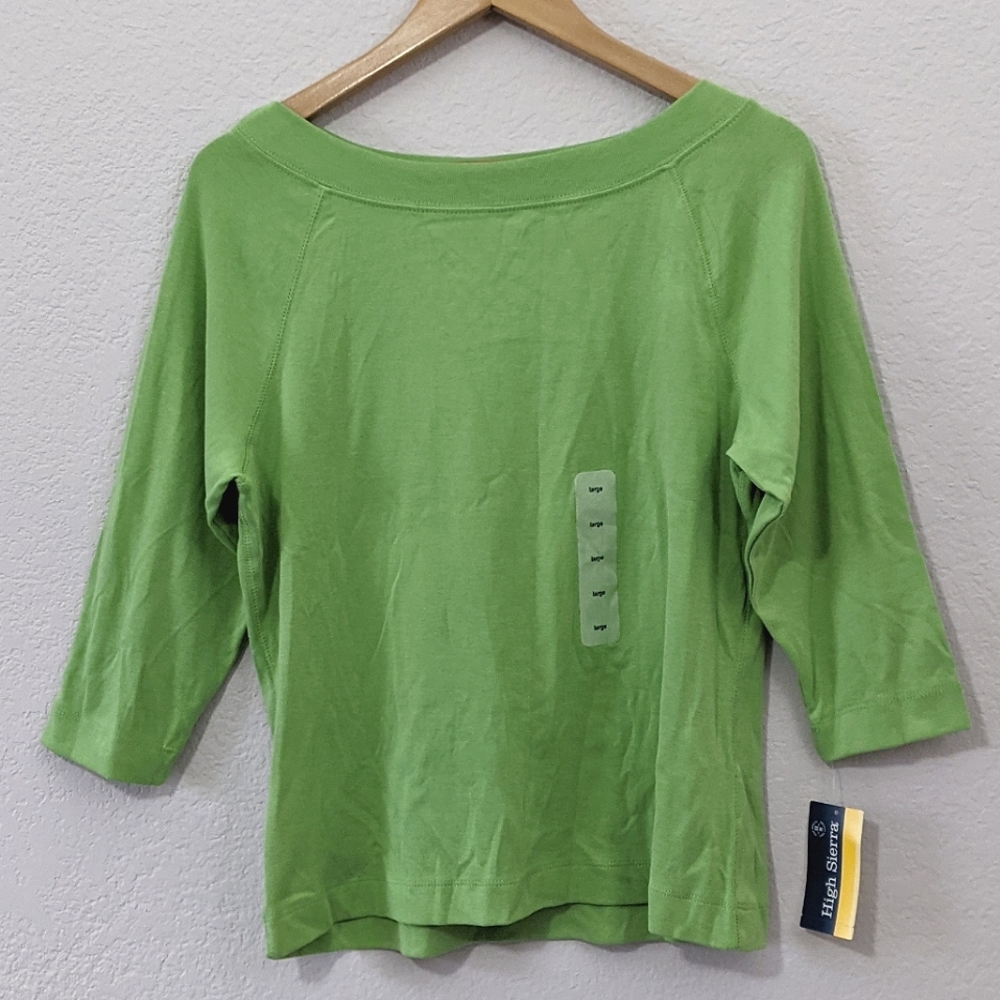 High Sierra 3/4 Sleeve Boat Neck Cotton Stretch Shirt, Bright Green